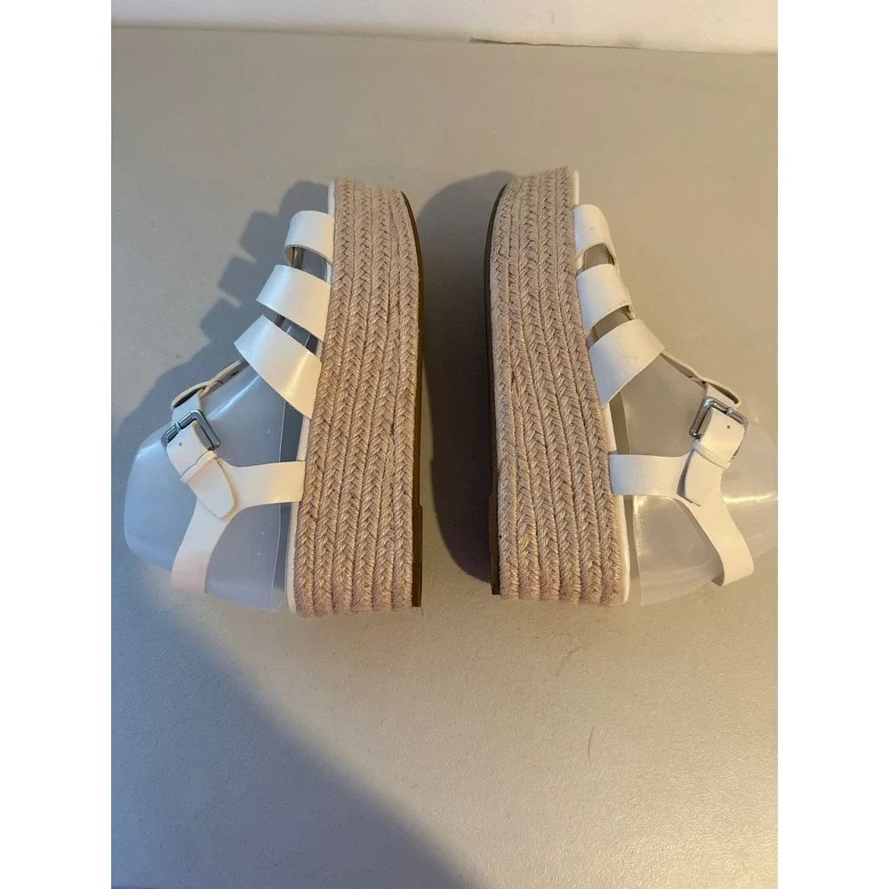 Marc Fisher Adalyn White Leather Espadrille Wedge Sandals Womens 9.5M Studded